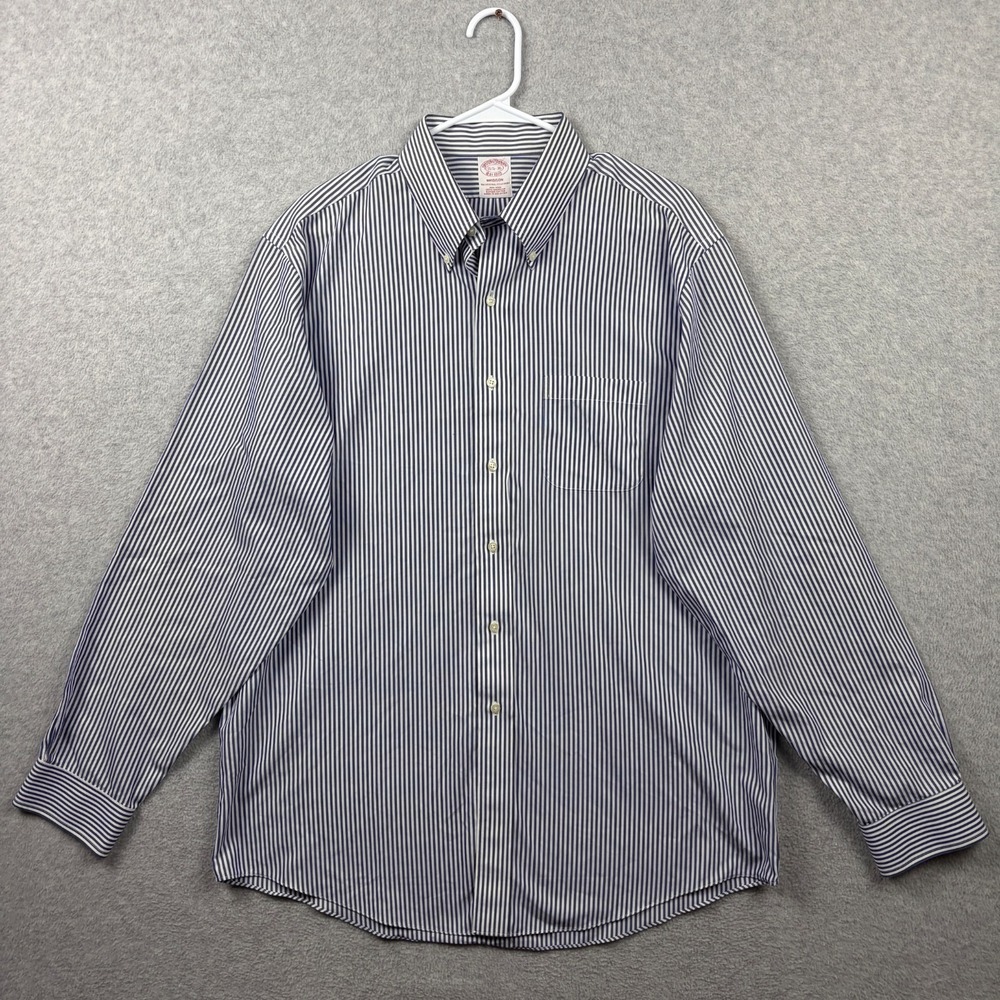 Brooks Brothers Shirt Mens 16.5 36 Blue Striped Pinpoint Oxford OCBD Madison Ivy